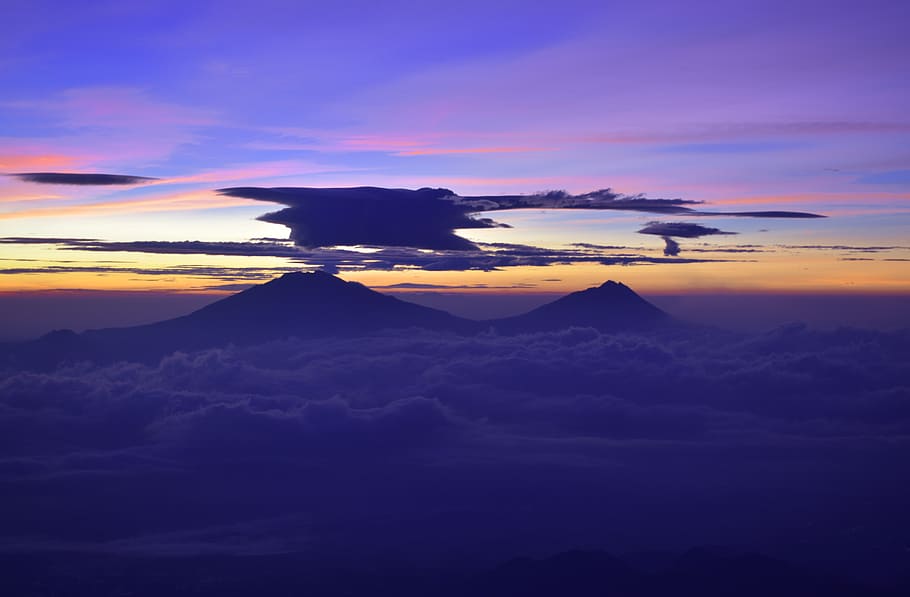 Silhouette of Mountain Under Clouds, landscape, mountains, nature HD wallpaper