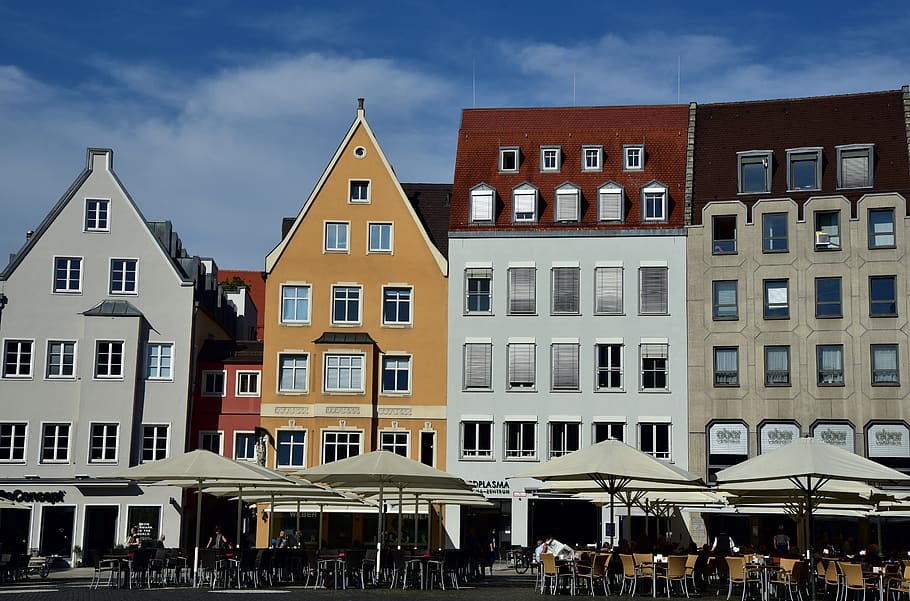 town hall square, augsburg, houses, historic center, architecture, HD wallpaper