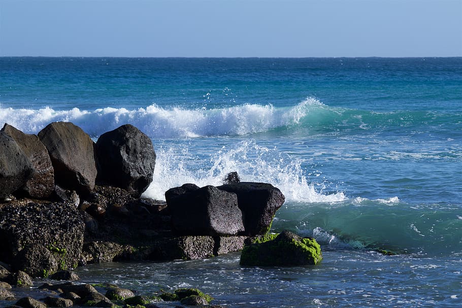 cape verde, sal, beach, rocks, seashore, water, blue, rock - object HD wallpaper