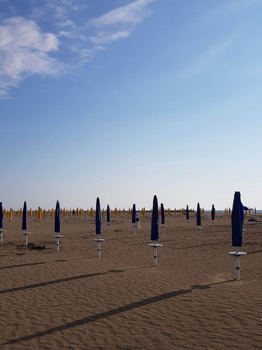italy, lido degli estensi, via spiaggia, sea, beach, umbrella, HD wallpaper