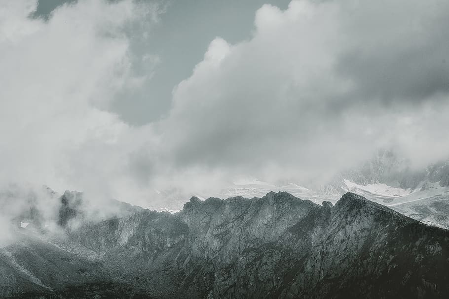Gray Mountains, alps, clouds, cold, dawn, daylight, desktop wallpaper HD wallpaper