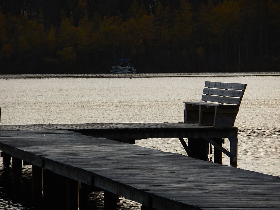 lake, sunset, dock, water, sky, dusk, summer, seat, wood - material, HD wallpaper