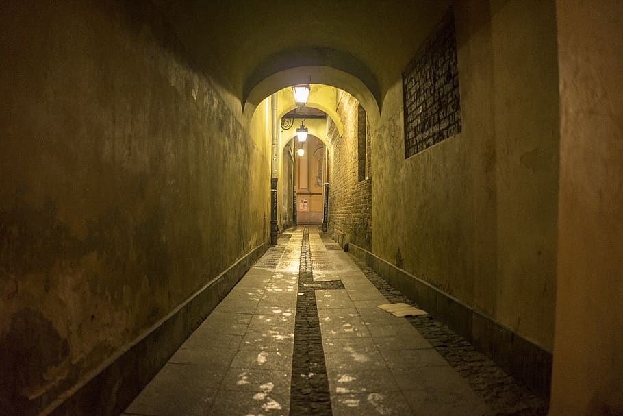 poland, warsaw, light, night, street, tunnel, architecture HD wallpaper