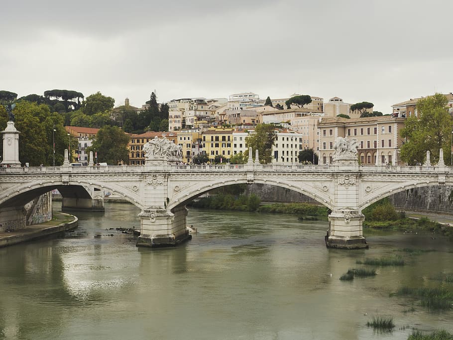 bridge, city, rome, river, water, built structure, architecture HD wallpaper