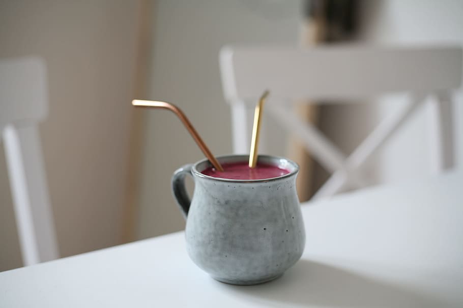 Gray Ceramic Mug With Pink Beverage, blur, ceramic cup, close-up HD wallpaper