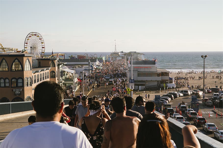 beach, sand, water, ocean, people, pedestrians, crowd, summer HD wallpaper
