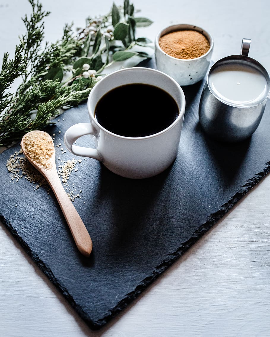 white ceramic mug with coffee, food and drink, table, cup, spoon HD wallpaper