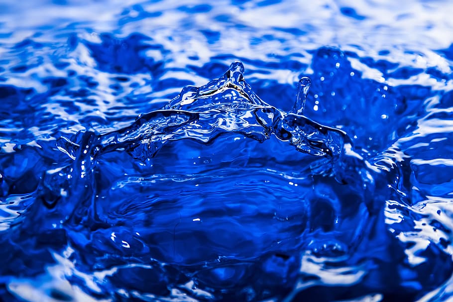 Blue Water, close-up, liquid, macro, ripple, splash, splashing HD wallpaper