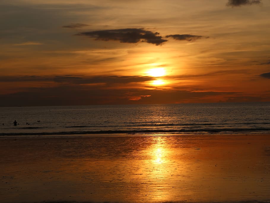 sunset, nature, ocean, serenity, sea, sky, beach, landscape HD wallpaper