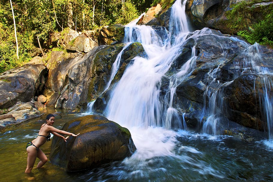 ecuador, pinas, saltos de agua, frescor, modelo, f.emina, río, HD wallpaper