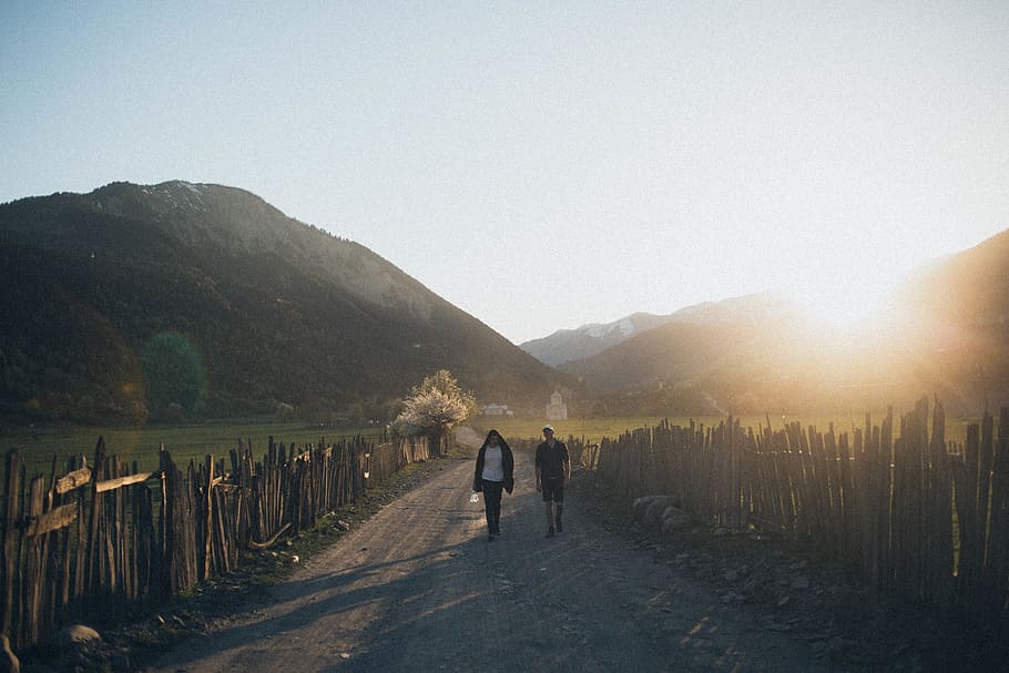 Photo of People Walking On Dirt Road, dawn, daylight, environment HD wallpaper