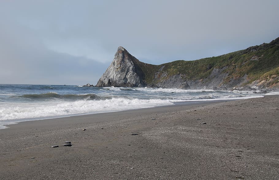 united states, sharp point, waves, beach, fog, cold, rocks HD wallpaper