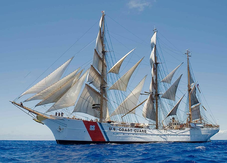sailing, ship, boat, coast, guard, sea, ocean, nautical vessel HD wallpaper