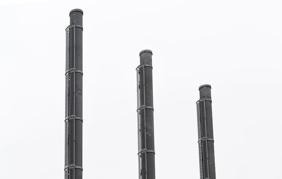 Three Black Steel Industrial Chiminea, architecture, chemical HD wallpaper