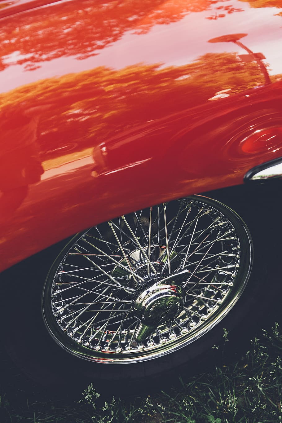 spoked wheel, chrome, understatement, british, e-type, jaguar HD wallpaper