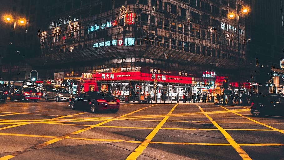 road, intersection, car, automobile, vehicle, transportation HD wallpaper
