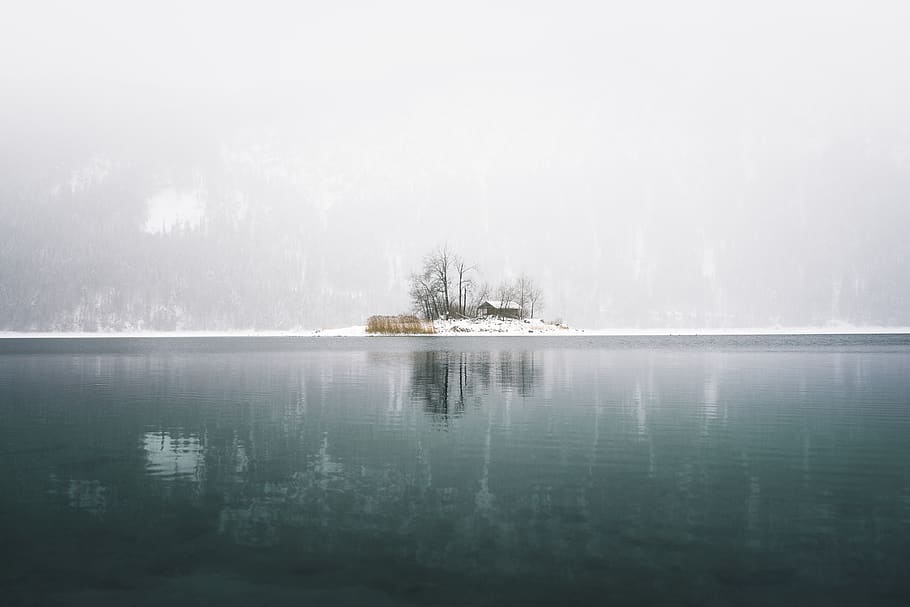 islet surrounded by sea, water, cold temperature, scenics - nature HD wallpaper