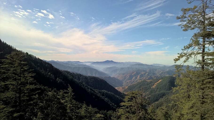 Bird's-eye View of Mountain Under Cloudy Sky, blue sky, clouds HD wallpaper
