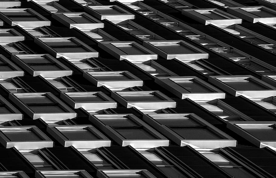 pattern, repetition, building, facade, light, metal, window HD wallpaper
