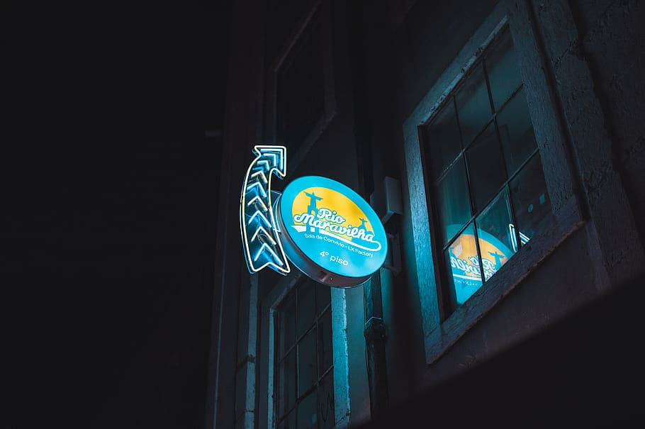 blue and yellow lighted neon sign, lisbon, lx factory, portugal
