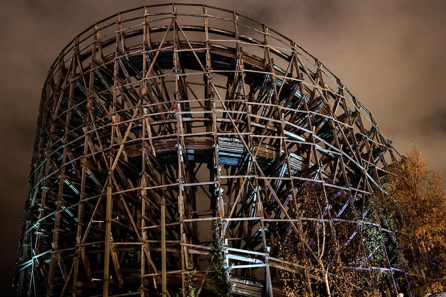 rollercoaster, amusement park, construction, ghostly, pleasure HD wallpaper