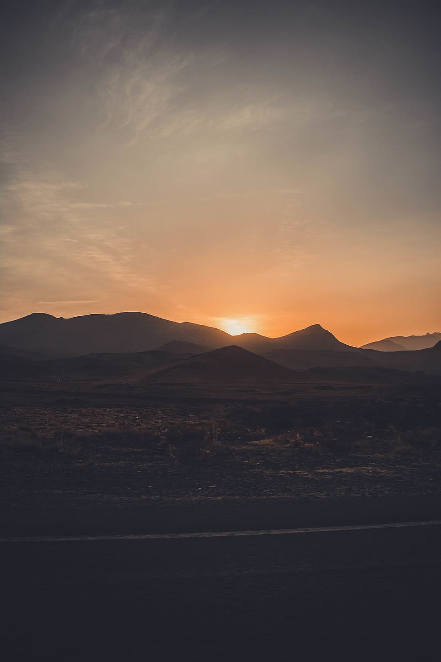 Mountain During Sunset, backlit, dawn, desert, hill, landscape HD wallpaper