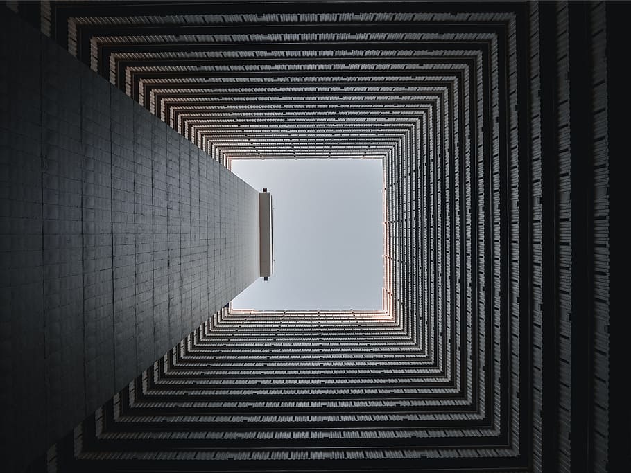low-angle photo of high rise building, looking up, architecture HD wallpaper