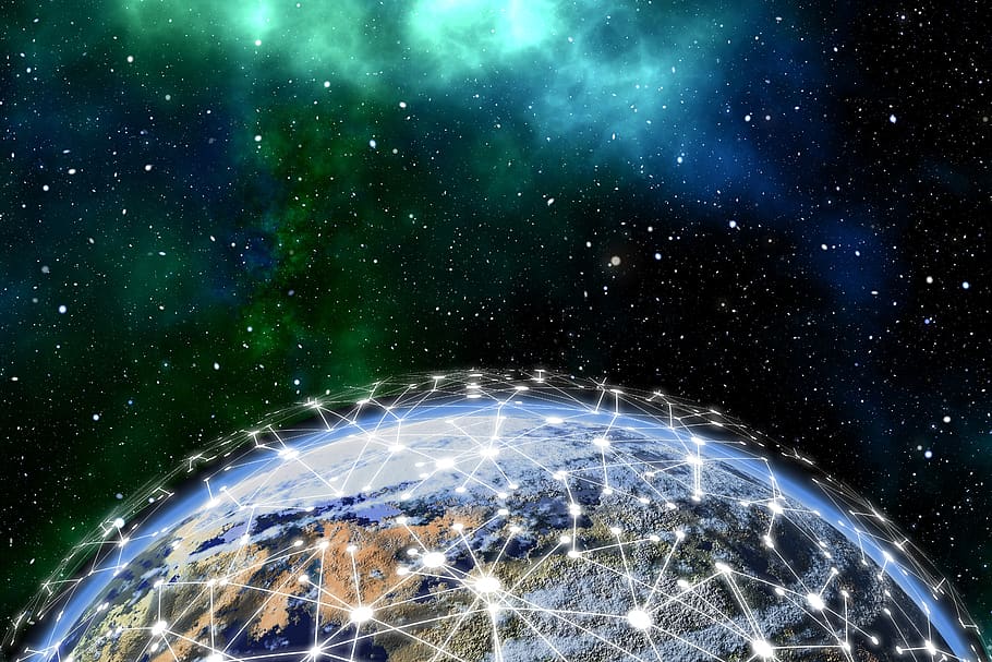 network, earth, block chain, globe, digitization, communication, HD wallpaper
