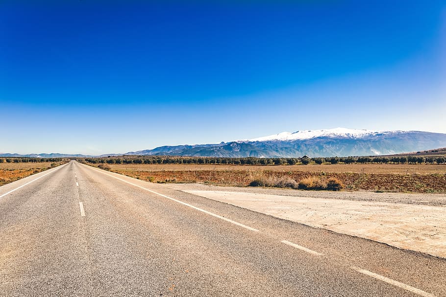 sierra nevada, road, empty, landscape, mountains, sky, environment HD wallpaper