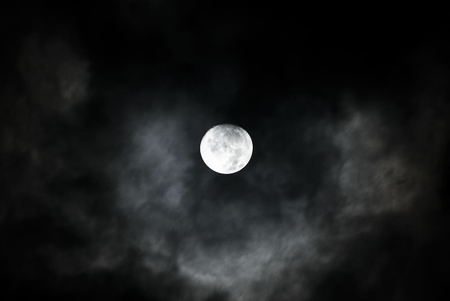 moon, sky, clouds, night, astronomy, full moon, space, low angle view HD wallpaper