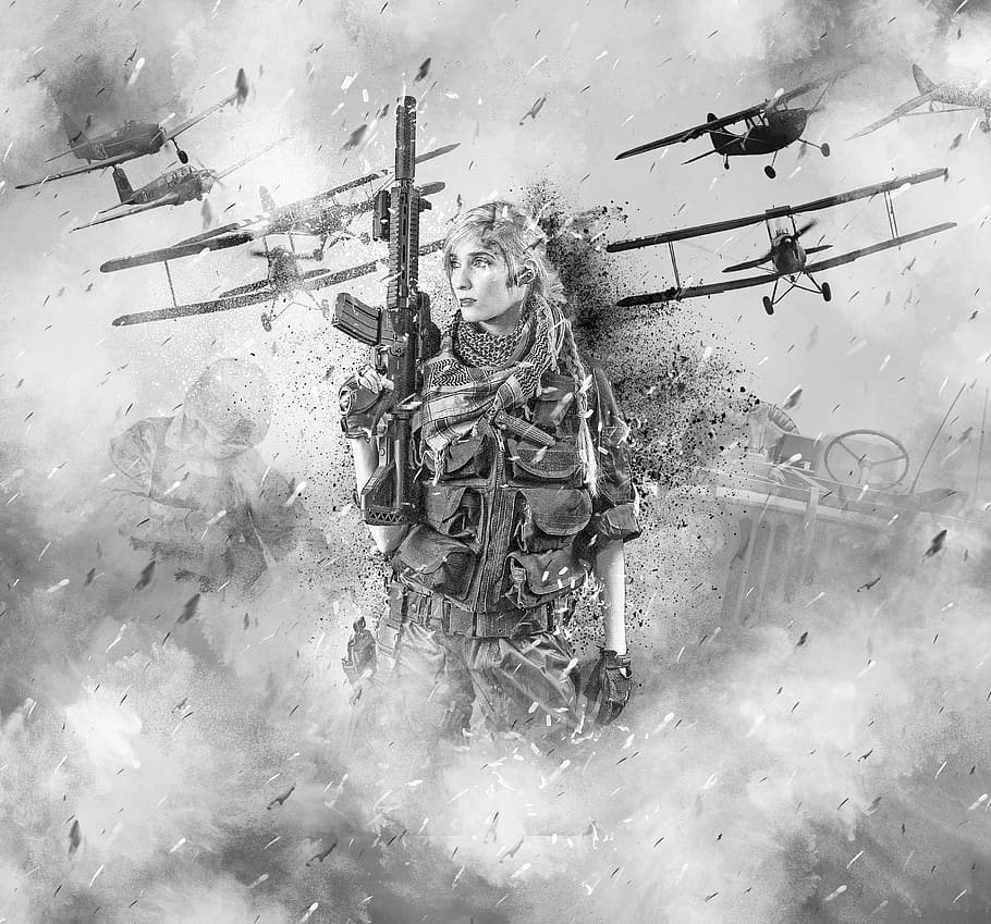 war, soldier, woman, female, person, human, planes, military