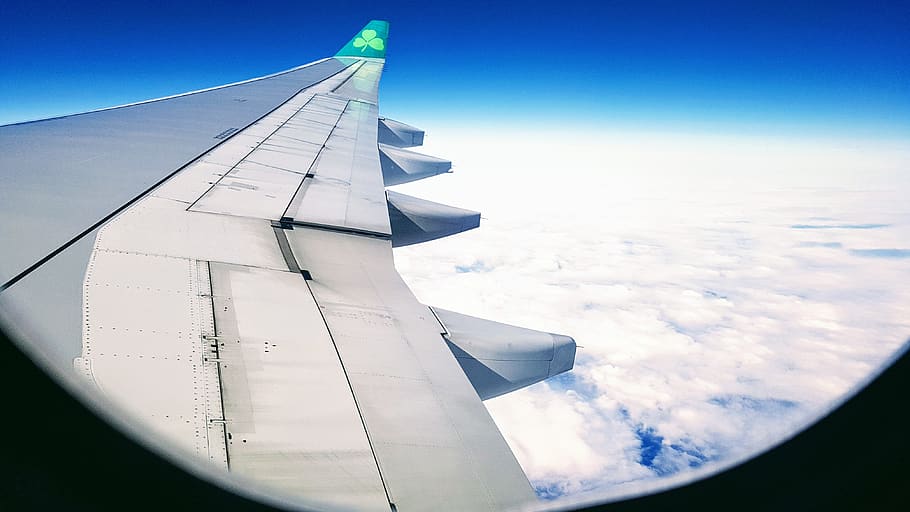 atlantic ocean, plane, airplane, wing, clouds, blue, sea, sky HD wallpaper
