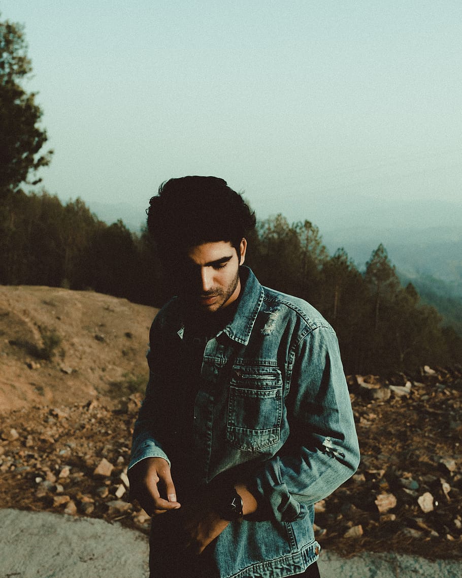 man in blue denim jacket standing, young adult, one person, young men HD wallpaper