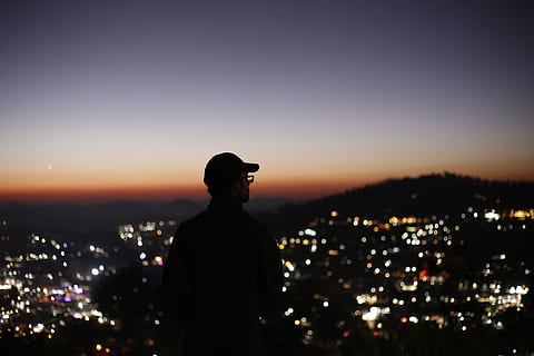 Silhouette of Person During Dawn, afterglow, backlit, blur, bokeh HD wallpaper