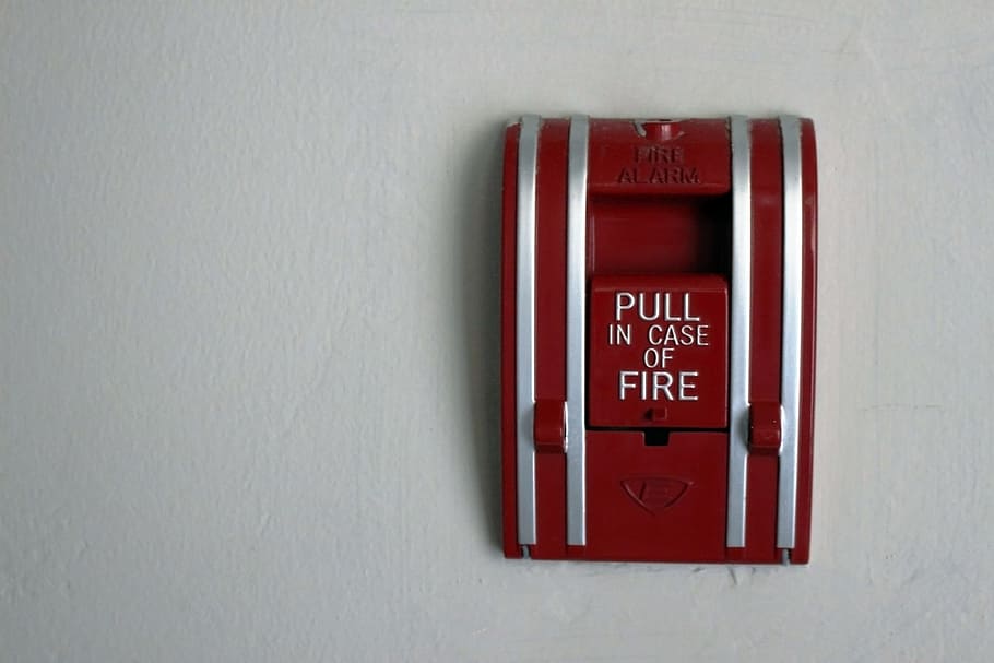 Red Fire Alarm Emergency Switch, button, wall, pull, down, metal, HD wallpaper