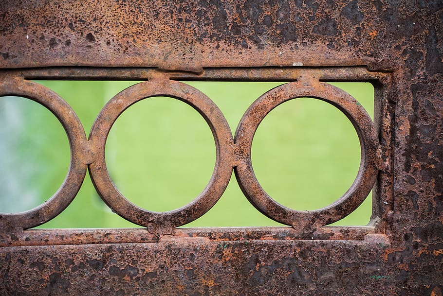 green, metal, circle, rings, gate, close up, no people, rusty HD wallpaper