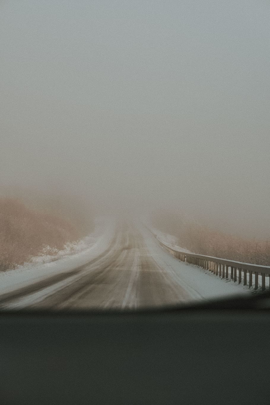 straight road, nature, outdoors, weather, fog, mist, snow, winter HD wallpaper