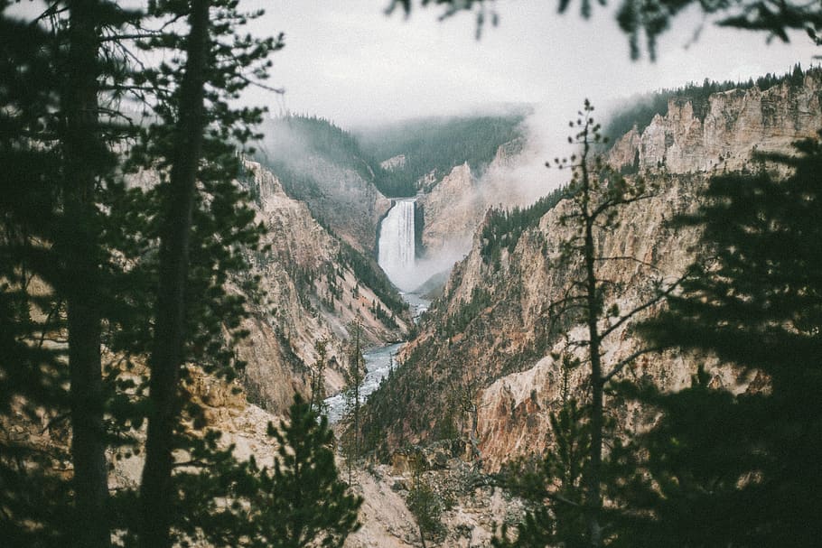 waterfalls and mountain view, tree, plant, nature, scenics - nature HD wallpaper