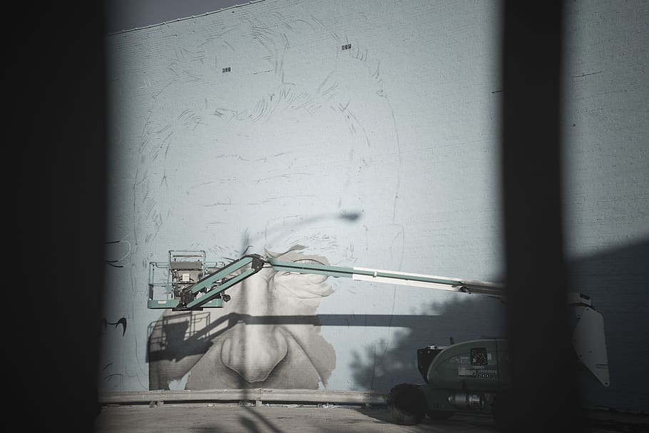 man's face graffiti, helicopter, vehicle, aircraft, transportation HD wallpaper