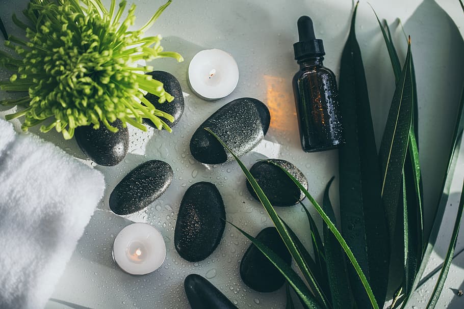 Spa Flatlay Photo, Relax, Rocks, Plants, Candle, Oil, indoors HD wallpaper