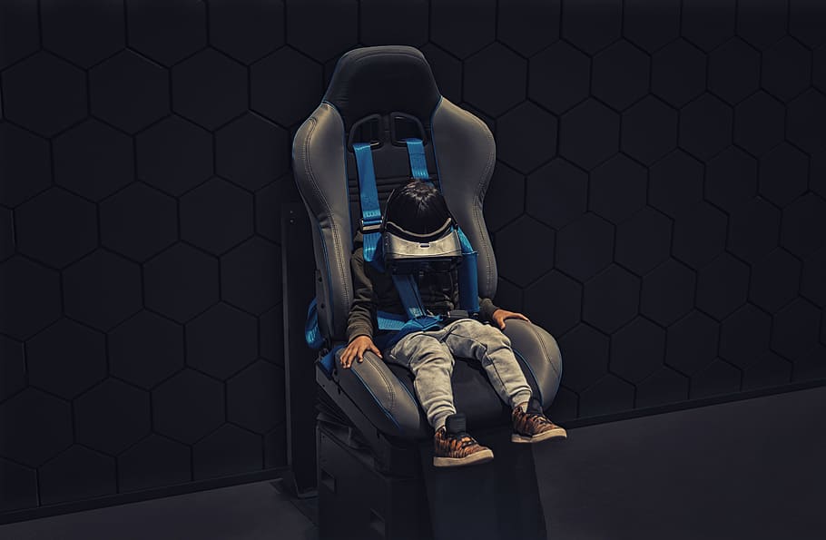 toddler sitting on gaming chiar, child, kid, vr, technology, seat HD wallpaper