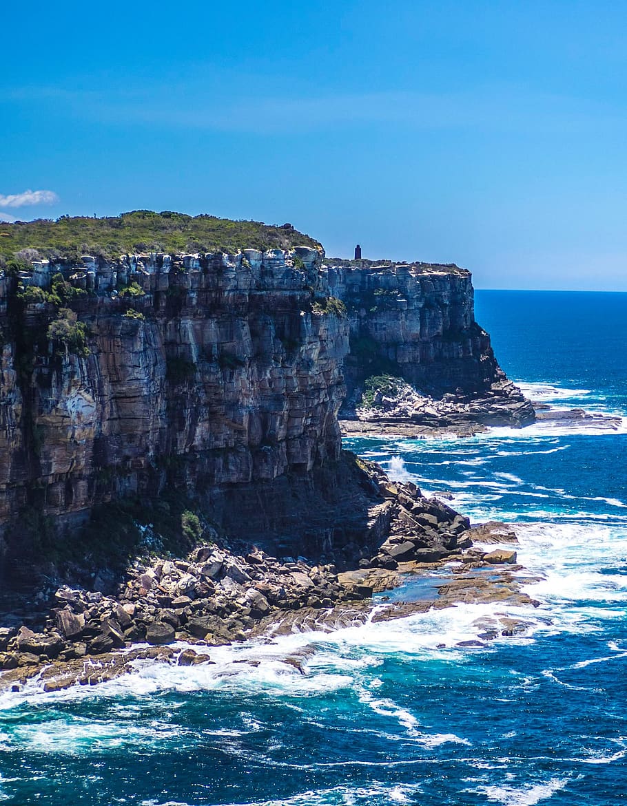 sydney, beaches, surf, ocean foam, cliff, cliff hanger, waves HD wallpaper