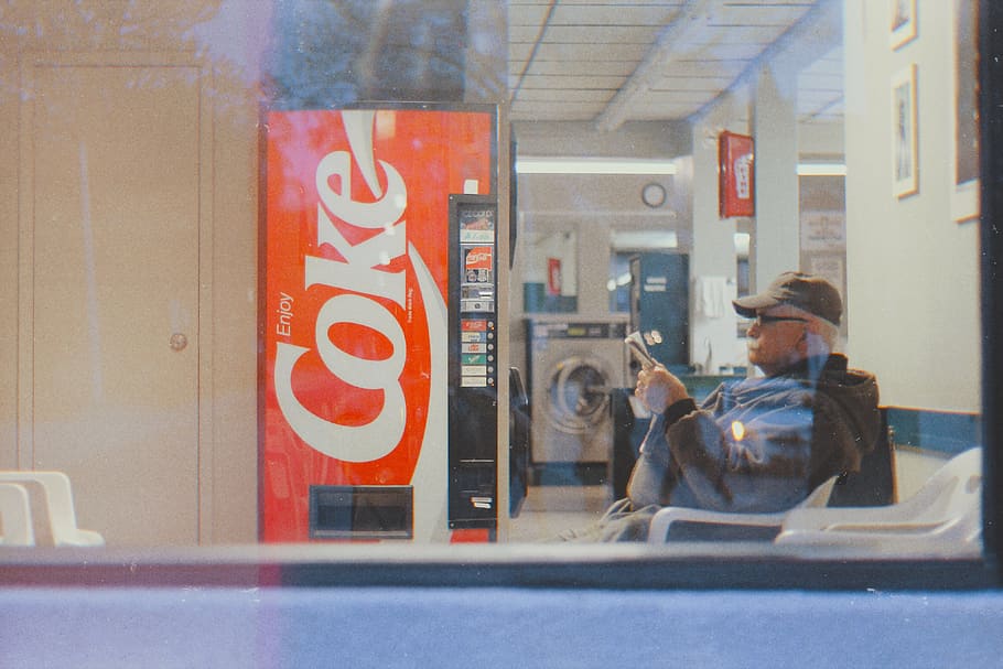 red and white colored Coca-cola vend machine, human, person, apparel HD wallpaper