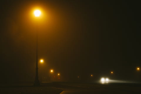 cloudy, noir, dark, city, headlight, darkness, mood, street light HD wallpaper