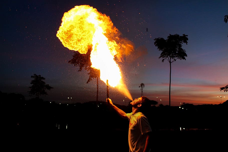 Fire Performer, action, backlit, blazing, burning, celebration HD wallpaper
