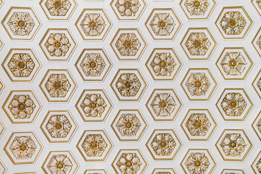 brown and white flower art, pattern, ceiling, building, architecture, HD wallpaper