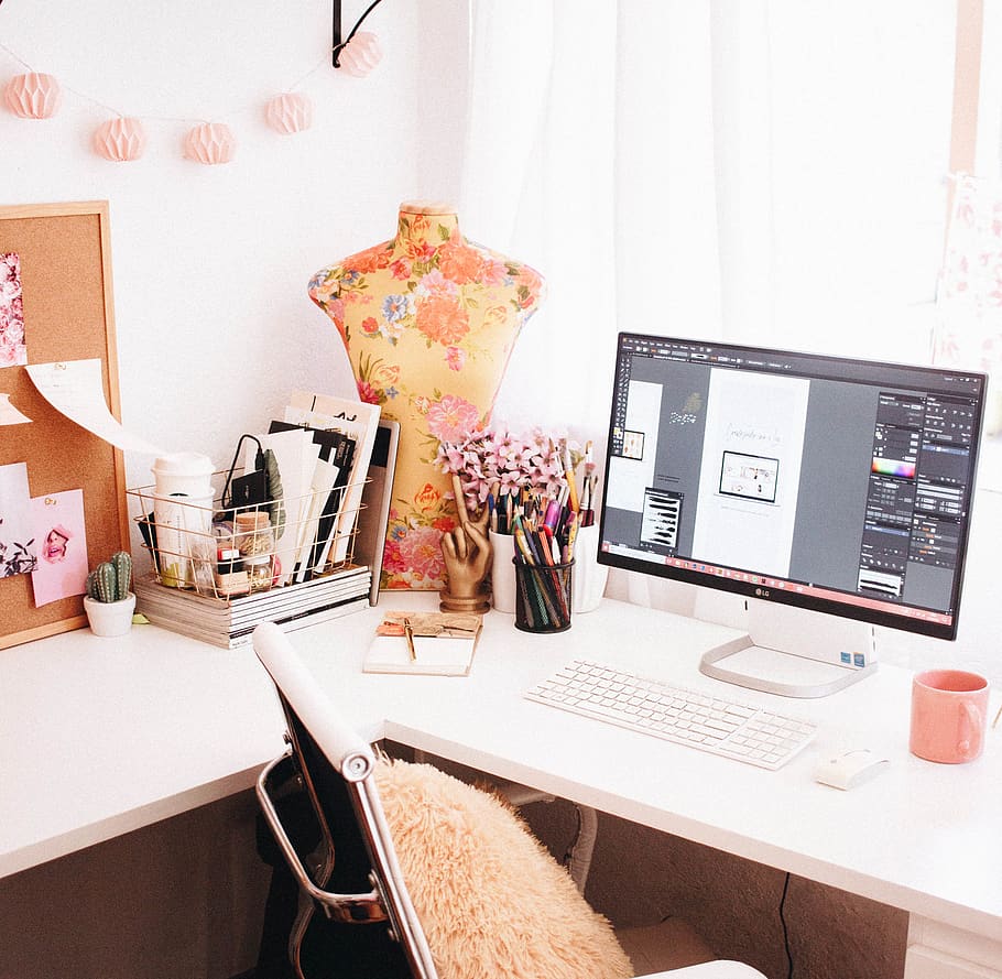 work, computer, home office, table, technology, furniture, indoors HD wallpaper