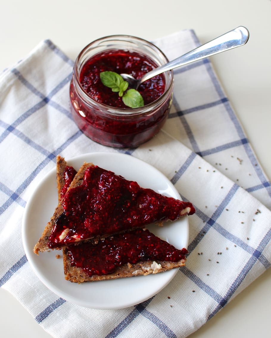 bread, chia seeds, jam, jam sandwich, breakfast, sweet, fruity HD wallpaper