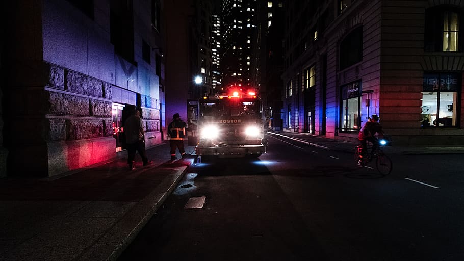 ambulance, van, emergency, dark, night, urban, city, road, light HD wallpaper