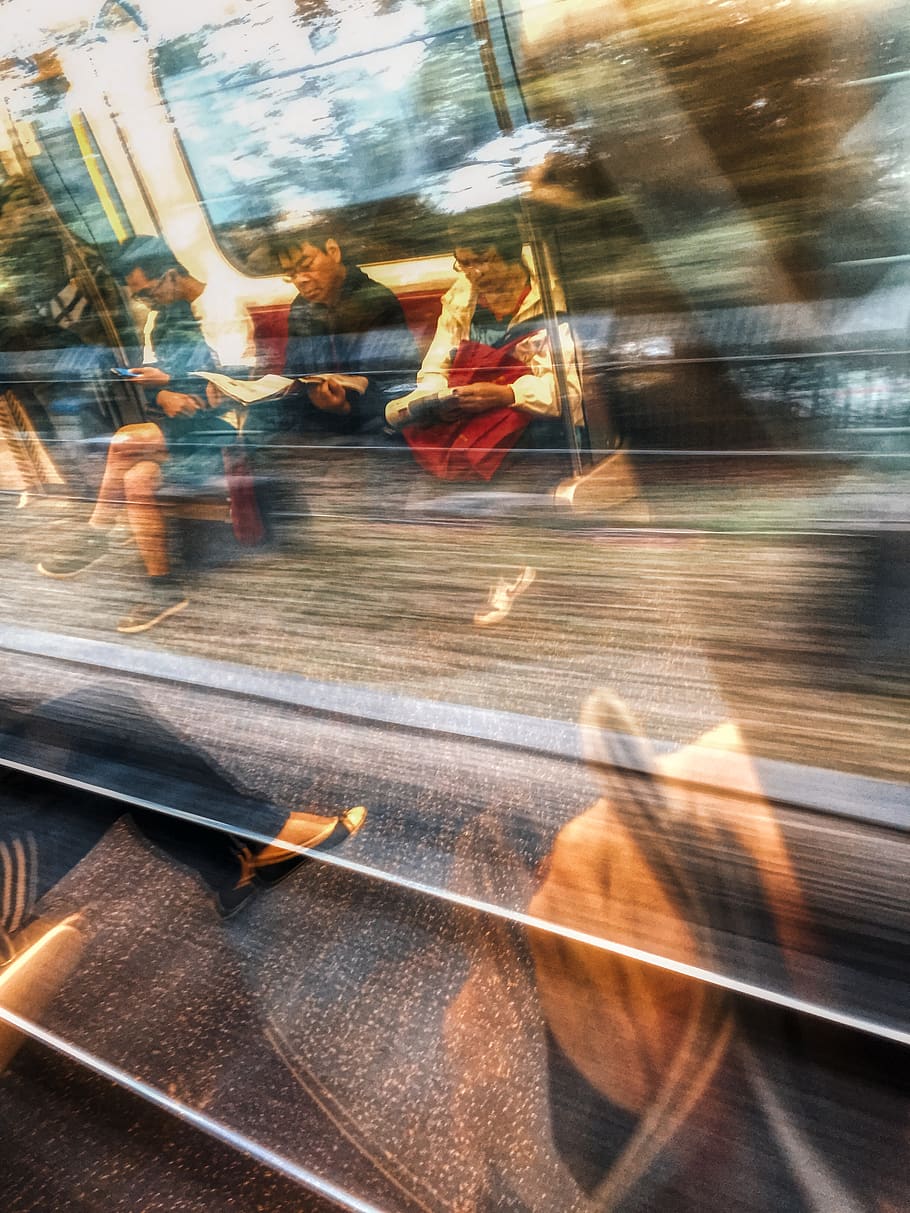 peoples in the train, blurred motion, group of people, transportation HD wallpaper